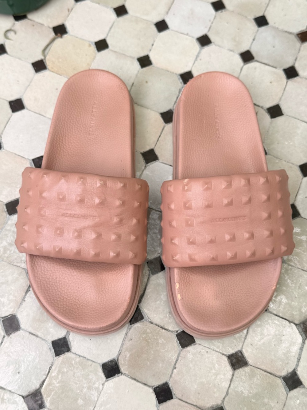AllSaints Blush Pink Studded Slides